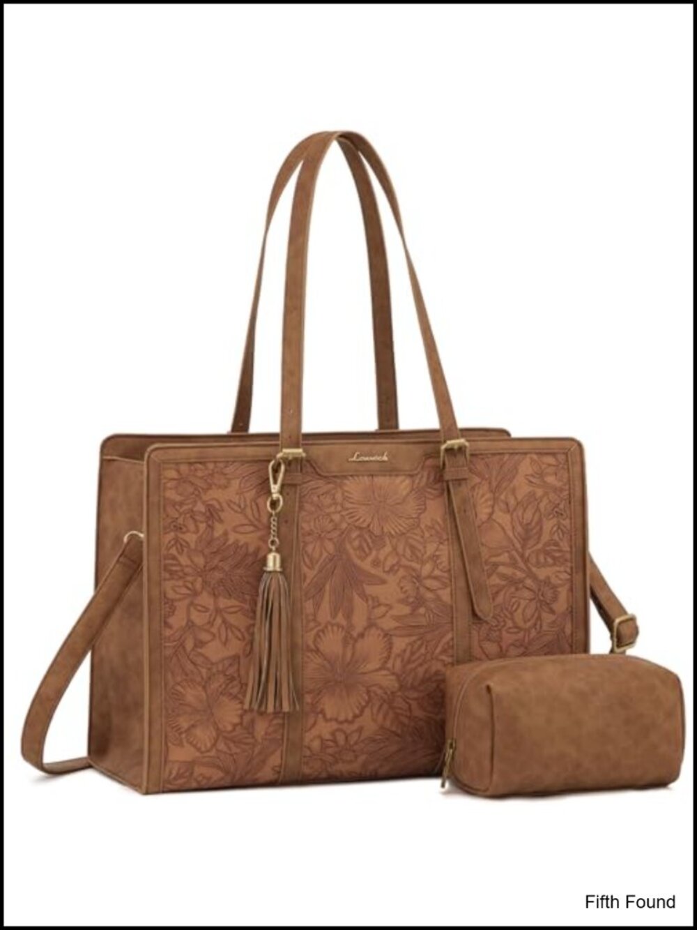 Vintage PU Laptop Tote 15.6" for Women with Clutch